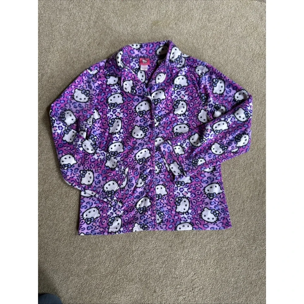 Hello Kitty Pink /Purple Striped Pajama 2 Piece Set Girls Size XL‎ Sanrio fleece